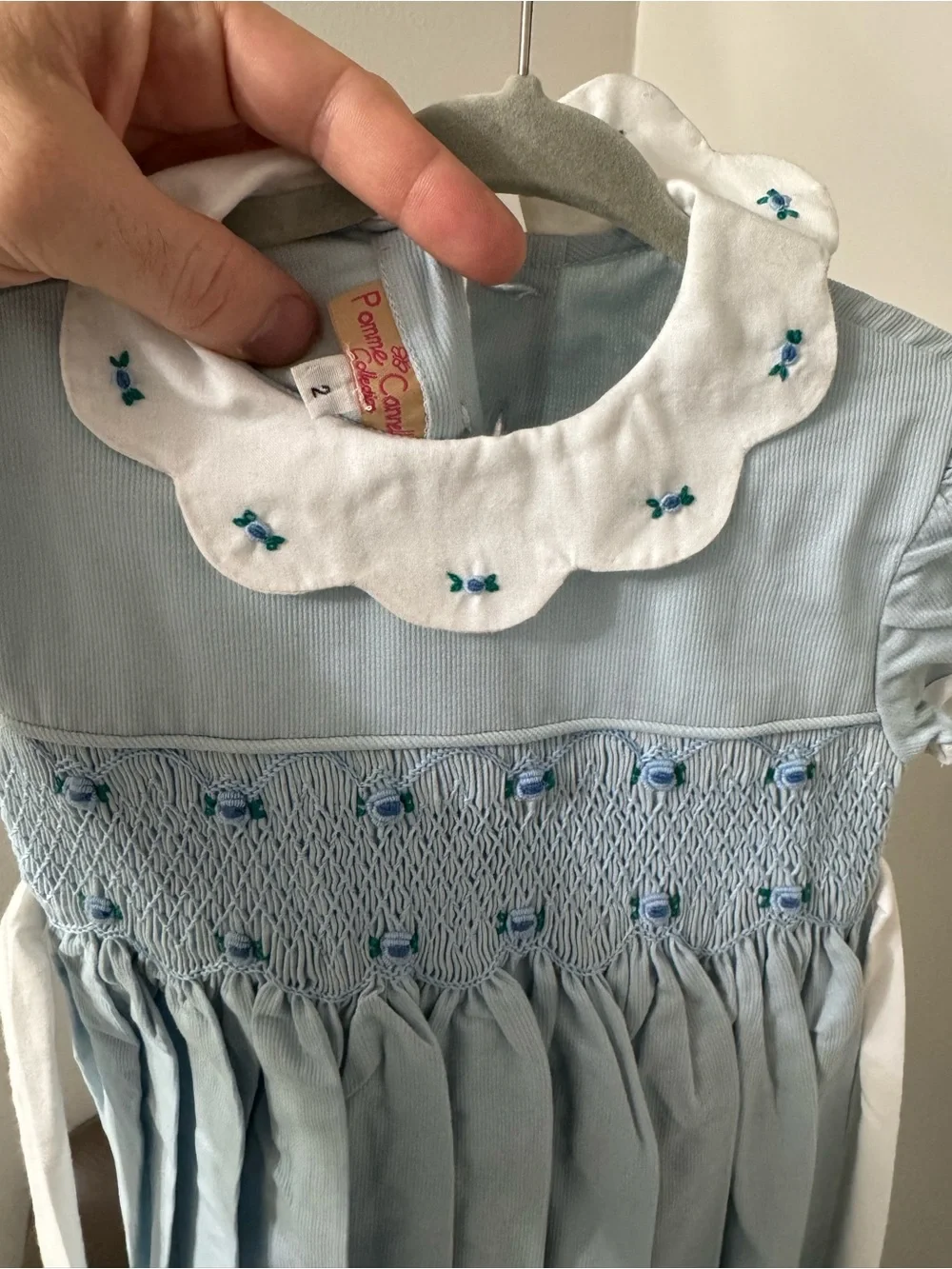 Smocked Pale Blue & White Girls' Pleated Dress